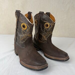 Kids Old Corral‎ Brown Leather Square Toe Western Cowboy Boots MEX21 US2-2.5
